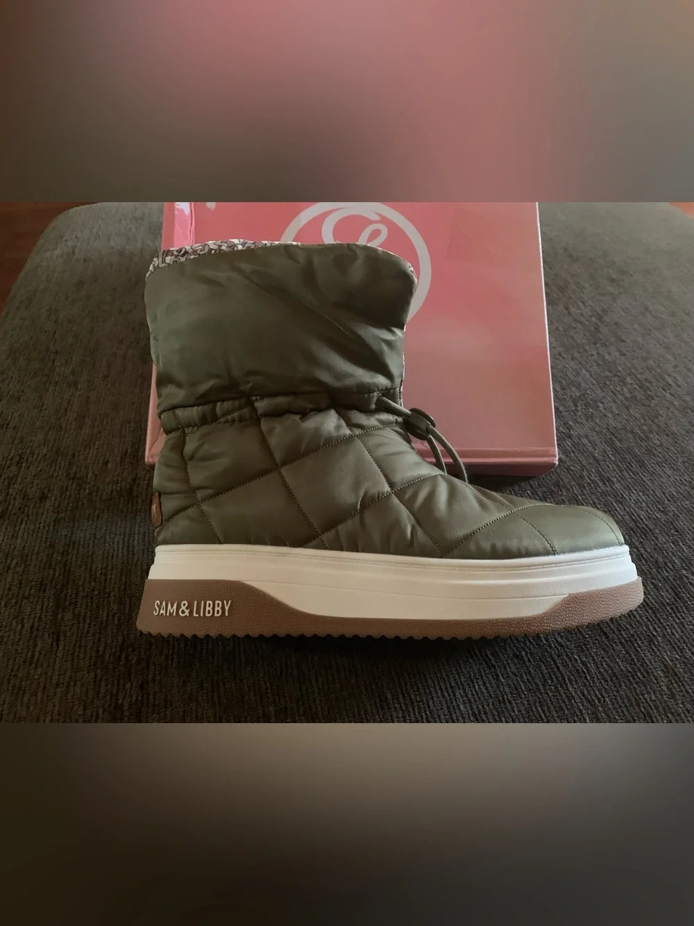 Sam & Libby Olive Quilted Ankle Boot with Patterned Cuff